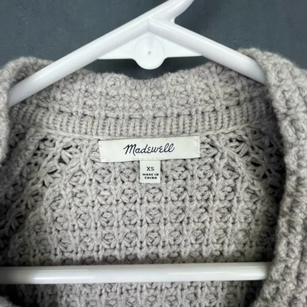 Madewell Knit Cardigan Sweater Wool-Blend Long Oversized Beige Pockets Womans XS